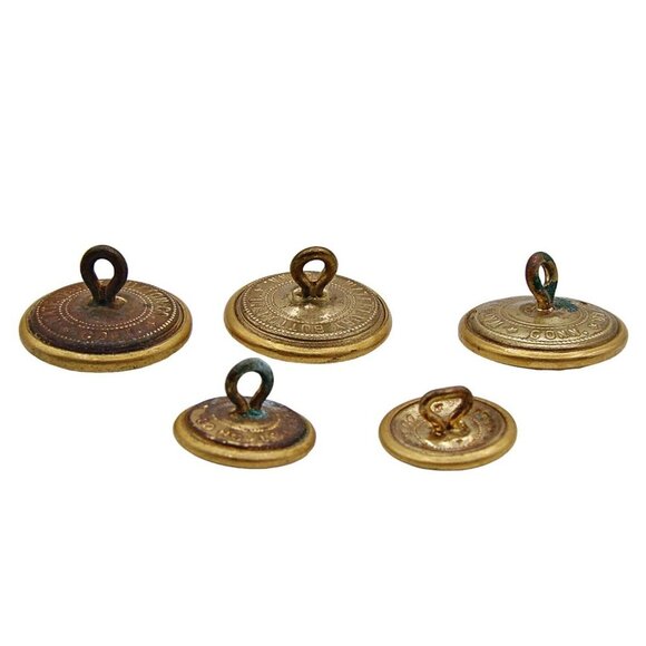Lot of 5 Vintage Waterbury Co Conn Military Brass Eagle Anchor Buttons 2 Sizes - Picture 5 of 9